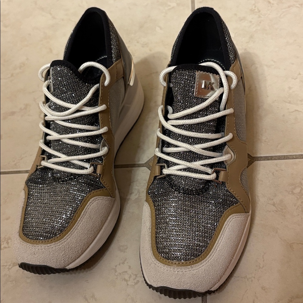 Michael Kors Black and Tan Women's Embellished Platform Sneakers